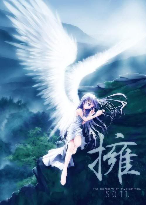 anime wolf girl with wings. wings like that but gold