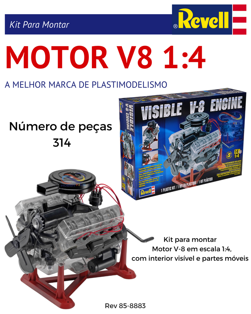 Kit Para Montar Visible Engine V8 Miniatura Motor 1/4 Revell à venda em
