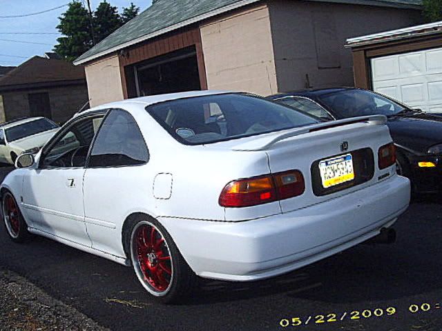 Red honda civic with white rims #3