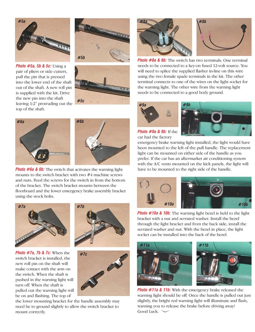 1955-1957 Chevy Emergency Brake Warning Light Kit Instructions
