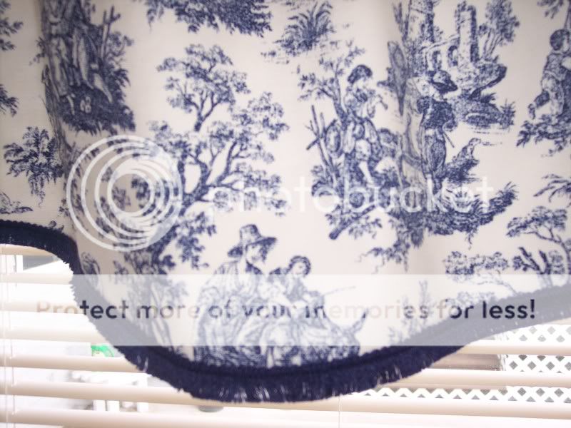 NAVY BLUE ON WHITE~WAVERLY Rustic Toile Scalloped Lined Valance 