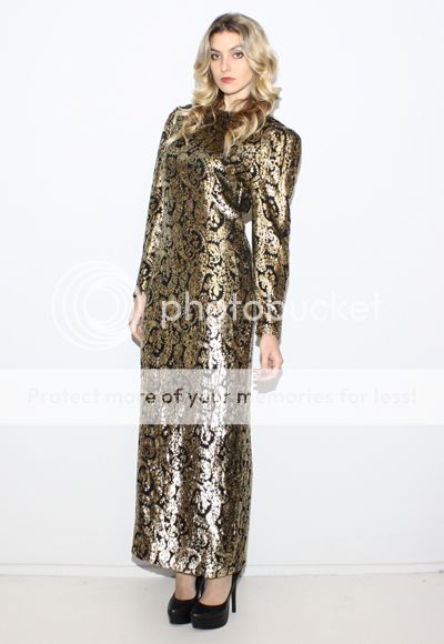 vintage 80s GOLD Metallic Paisley SILK PLUNGING Deep V Cocktail Party 
