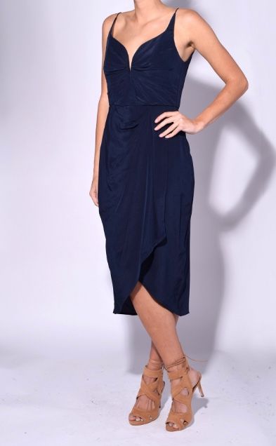 navy silk midi dress