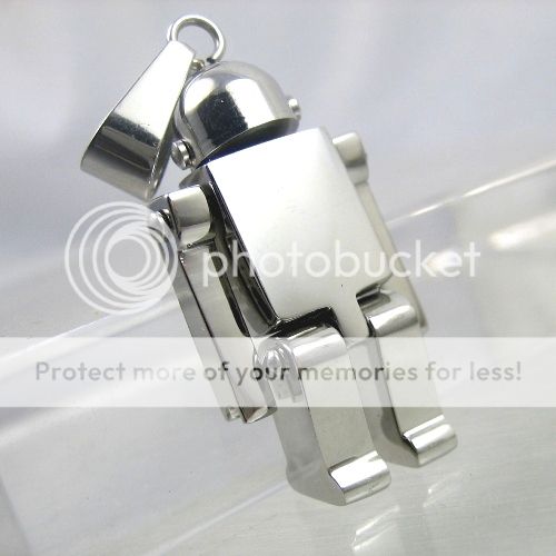 Mens Silver Stainless Steel Adjustable Robot Pendant Necklace  