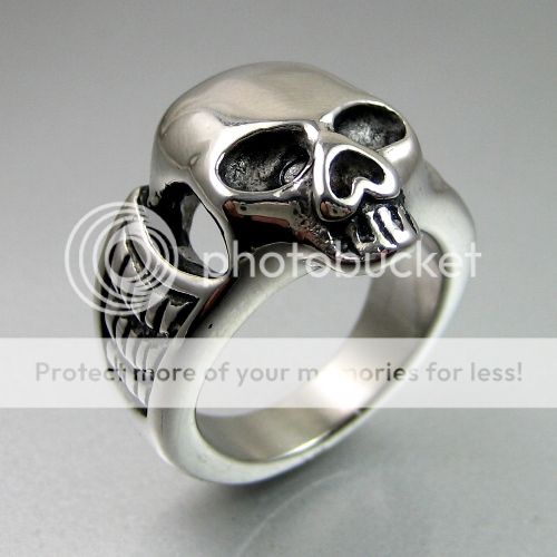   Duty Biker Mens Bold Black Silver Stainless Steel Skull Ring  